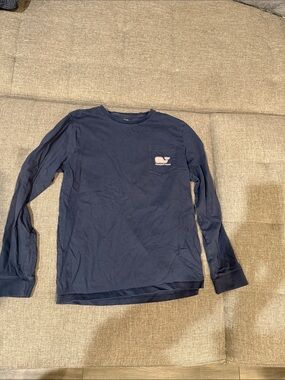 Vineyard Vines Navy Long-Sleeve Pocket Tee boys large (16)
